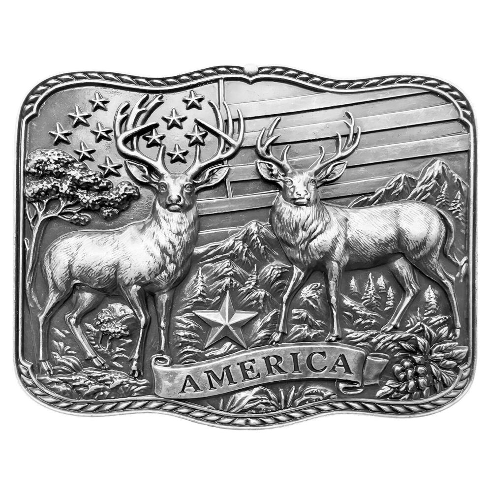 9588 Cowboy Belt Buckle Vintage Western Cowgirl Rodeo Elk Belt Buckles Grey
